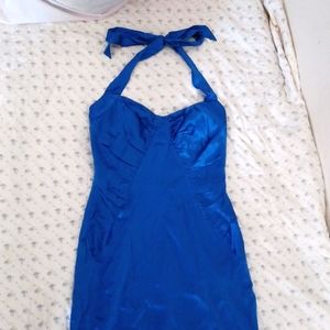 electric blue halter dress